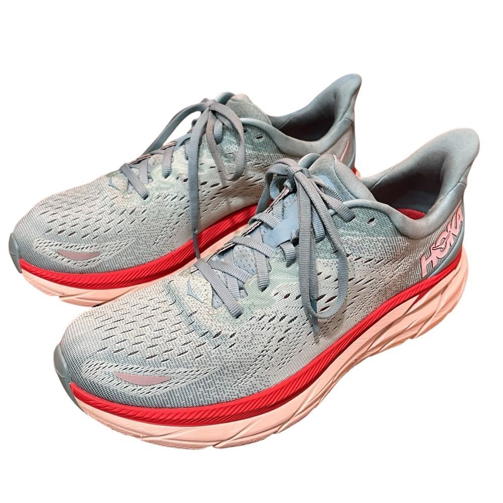 Hoka One One Sneakers Clifton 8 Light Blue Red Ning Shoes Performance Athletic - Picture 15 of 15